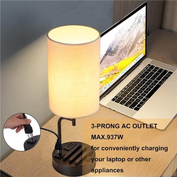 Table Lamp with 3 USB Charging Ports, Modern Desk Lamp with AC Outlet - Picture 3 of 8